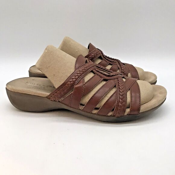 Kim Rogers Trixey Wedge Sandals Women's 8M Ultra Comfort Tech Slip On Gold Shoes - Picture 1 of 9